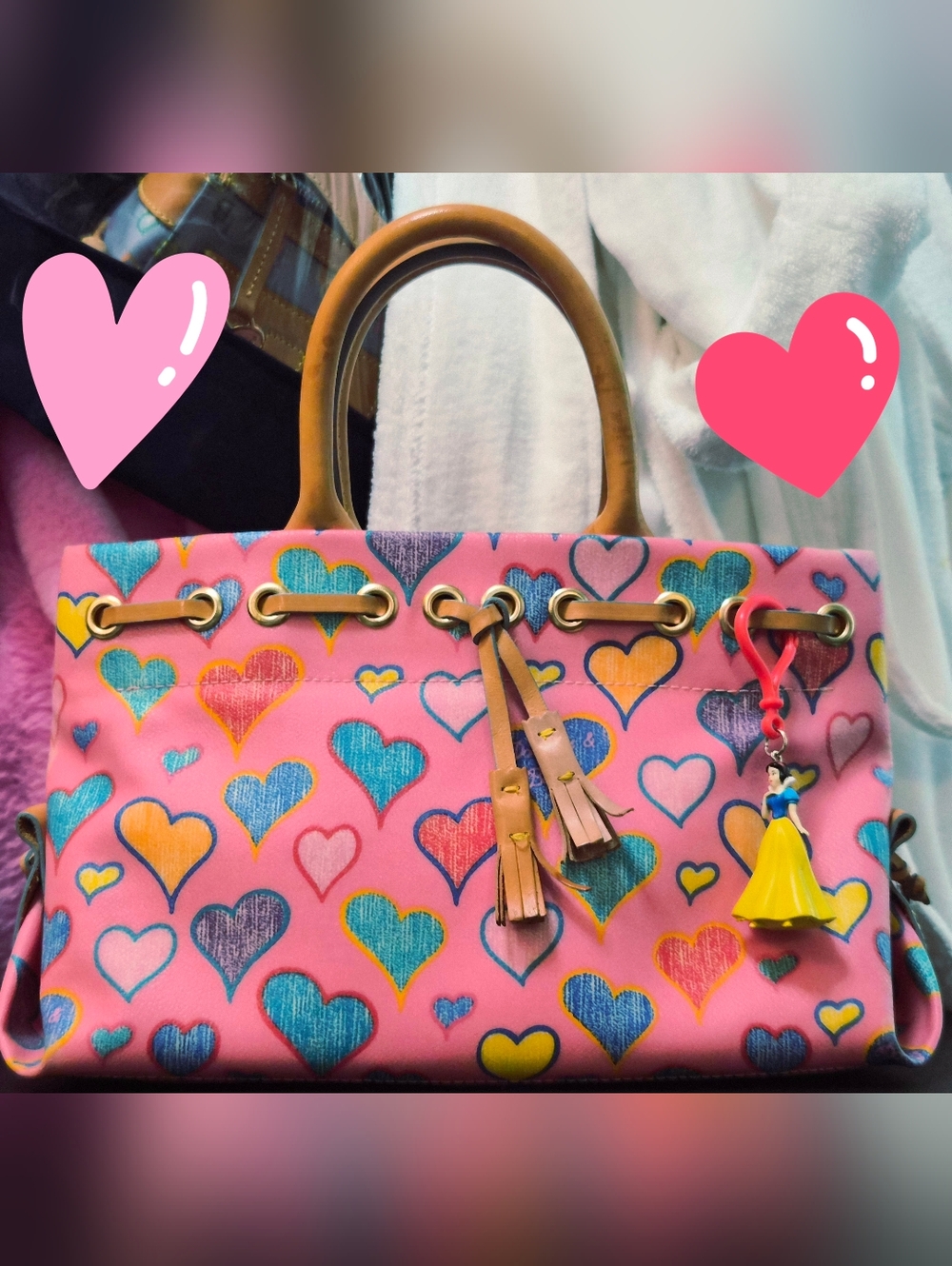 SOLD 2k Dooney And Bourke Rainbow Heart Tassel Satchel 2000s Pink Euc